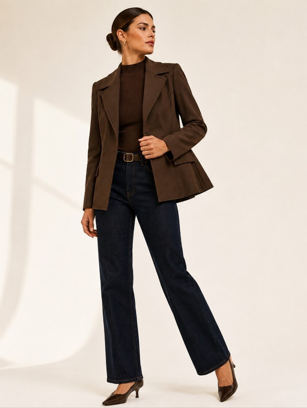 Oscar de la Renta Brown Tailored Open Front Blazer Jacket